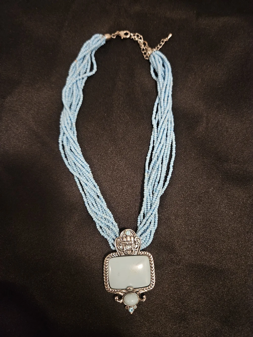 Light Blue Beaded Pendant Necklace